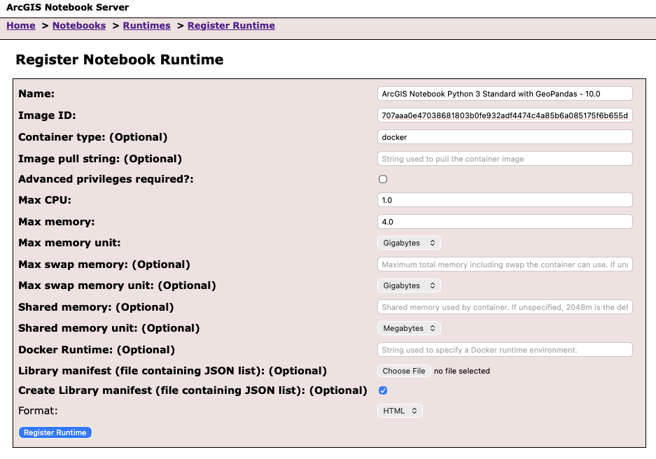 Register Notebook Runtime